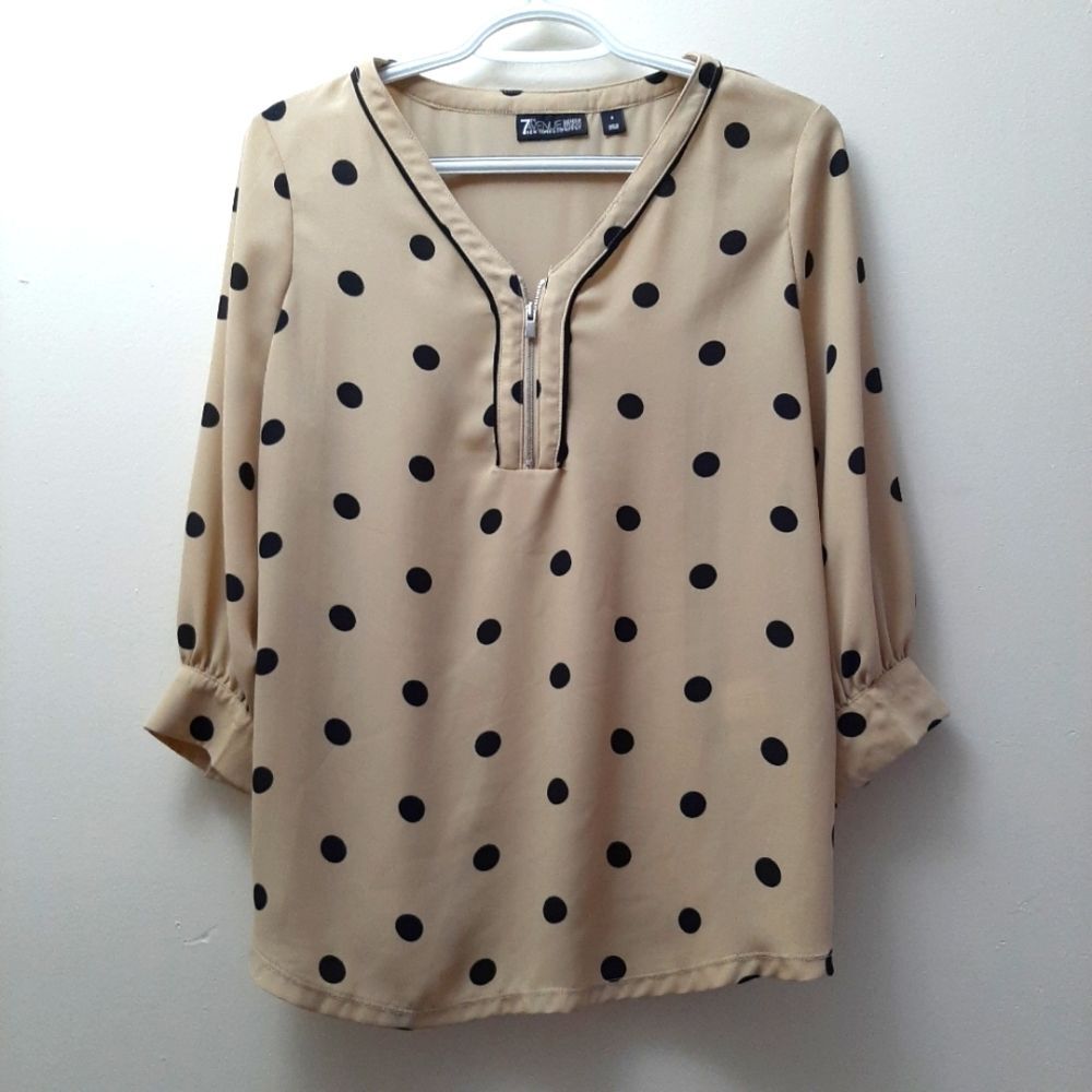 7th Avenue New York and company Polkadot Balloon Sleeves Career Blouse Small